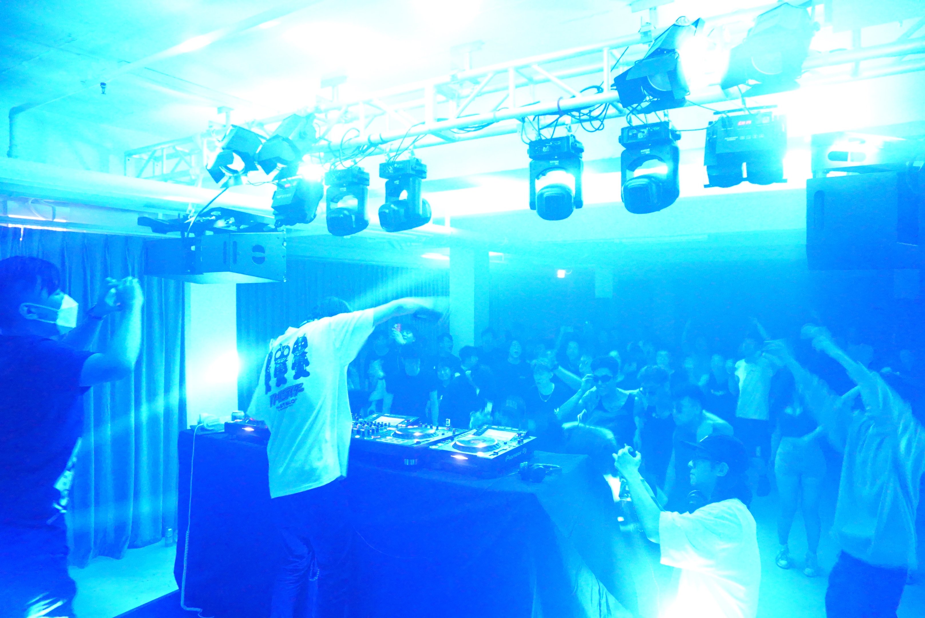 Club night with line array and moving lights